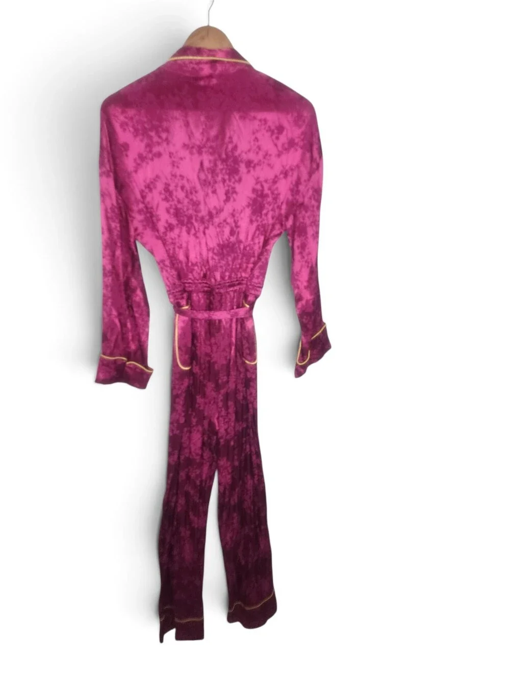 Free People So So Chic Raspberry Satin Jacquard Jumpsuit Size XS New With Tags